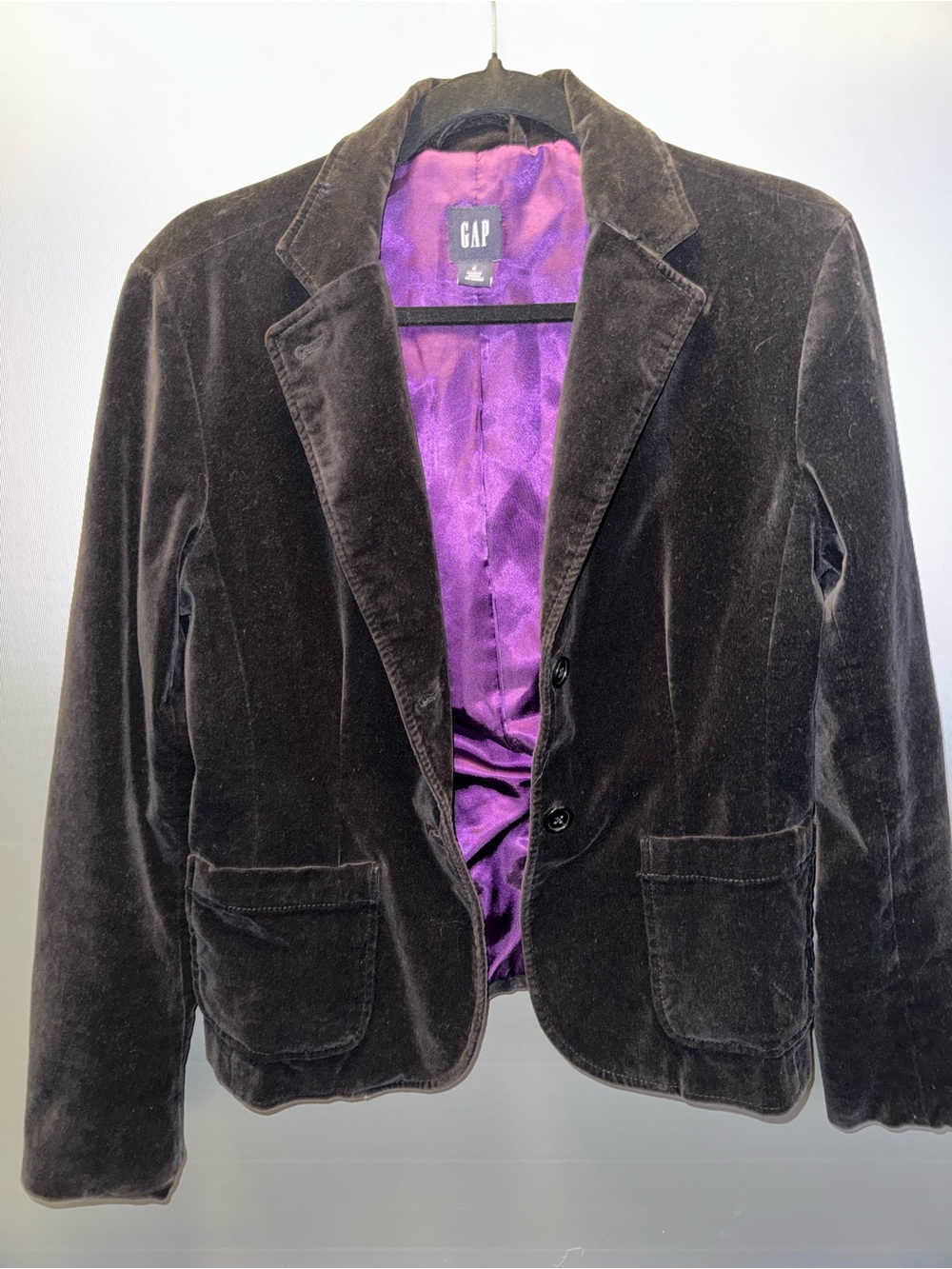 GAP Black Velvet Blazer with Purple Lining